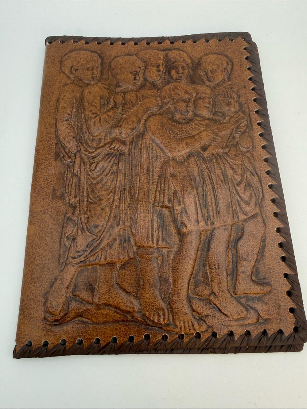 Vintage Tooled Leather Embossed Bible Gold Choir Children Book Cover 